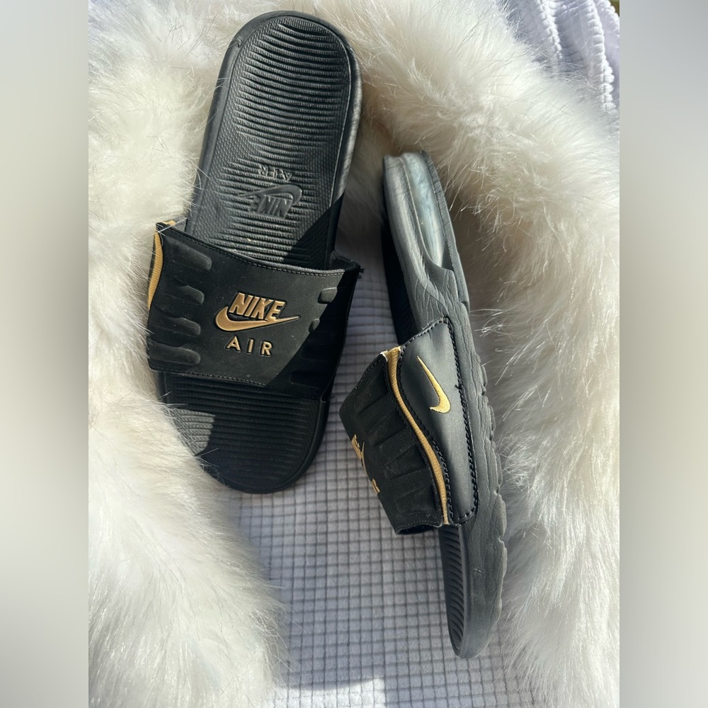 Nike Black and Gold Air Slides